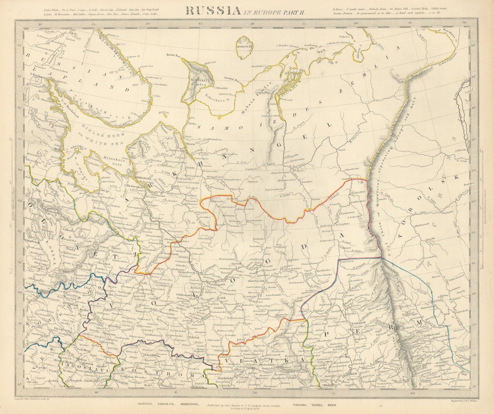 RUSSIA. Arkhangelsk Vologda VIatka Perm Olontez Iaroslavl. SDUK 1845 old map